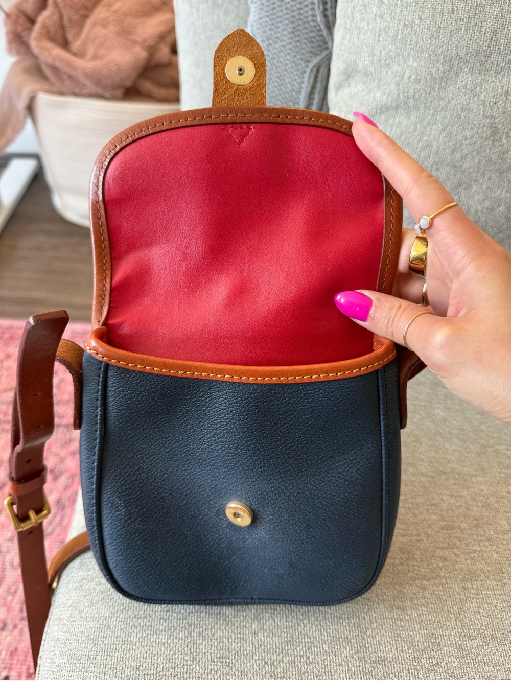 Dooney & Bourke Navy Crossbody with Brown Leather Trim - Picture 3 of 5